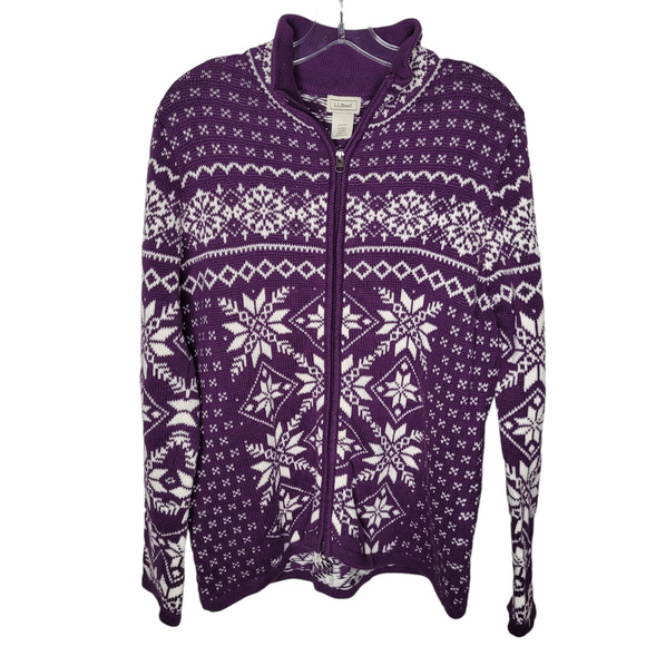 L.L. Bean Sweaters Ll Bean Womens Sz Med Purple Nordic Fair Isle Zip Front Cotton Cardigan